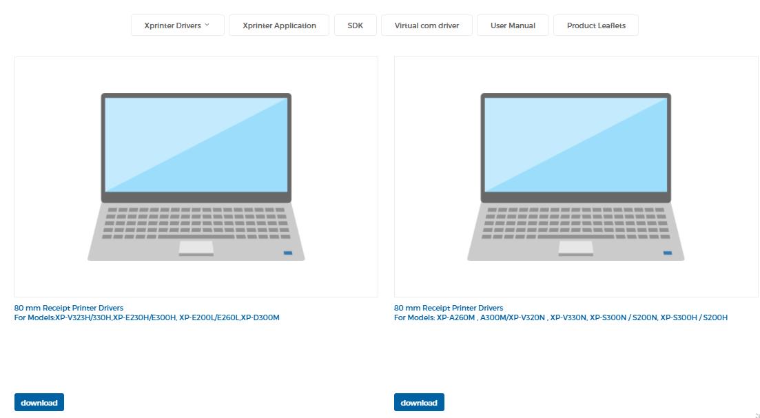 Xprinter driver download page