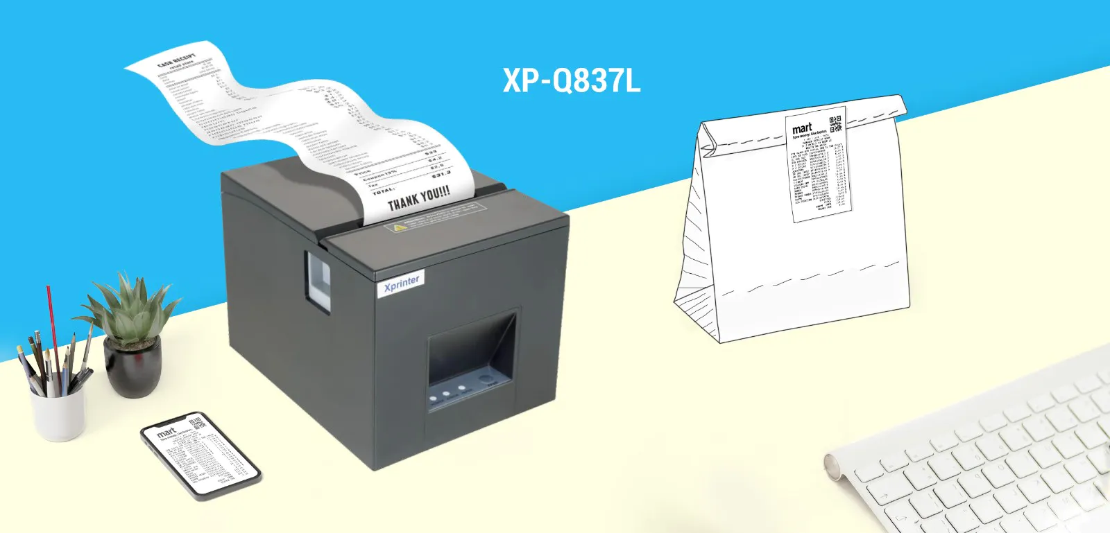 Xprinter square receipt printer design for store